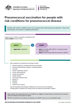 Pneumococcal vaccination for people with risk conditions for pneumococcal disease