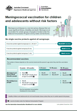 Publication. Meningococcal vaccination for children and adolescents without risk factors