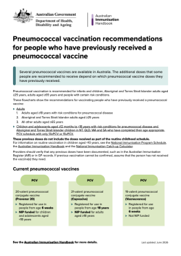 Pneumococcal vaccination recommendations for people who have previously received a pneumococcal vaccine